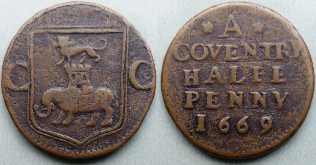 Coventry, city issue 1669 halfpenny N5304